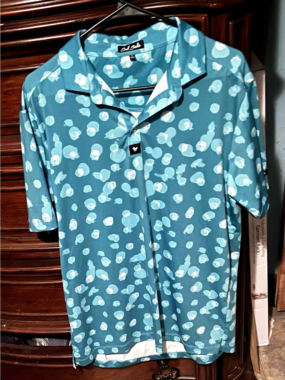 Mens Large Bad Birdie Teal Short-Sleeve Performance Golf Polo Shirt